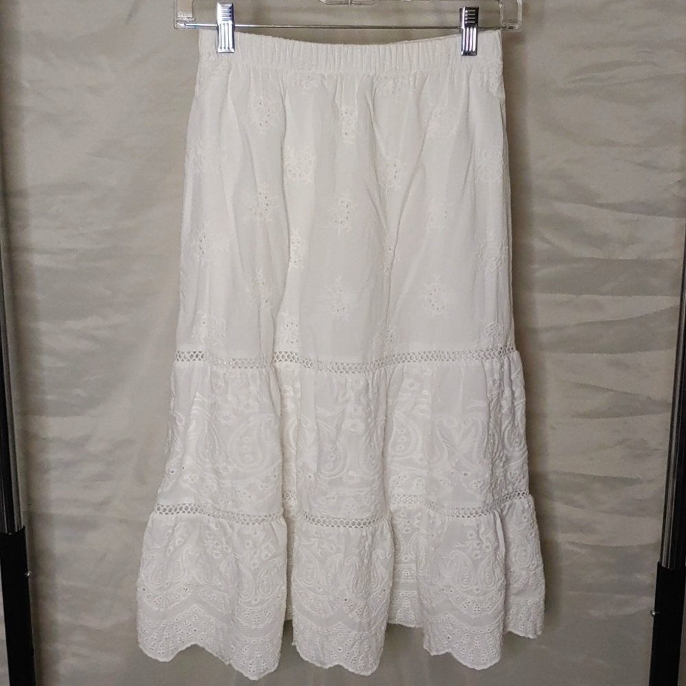 White Eyelet Midi Skirt